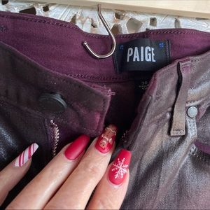 Paige size 30 coated jeans . Burgundy colored, skinny. Brand New. Never Worn.